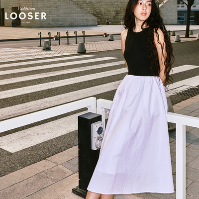 iamLOOSER 夏季系列 法式优雅黑白拼接连衣裙气质伞裙小个子女夏