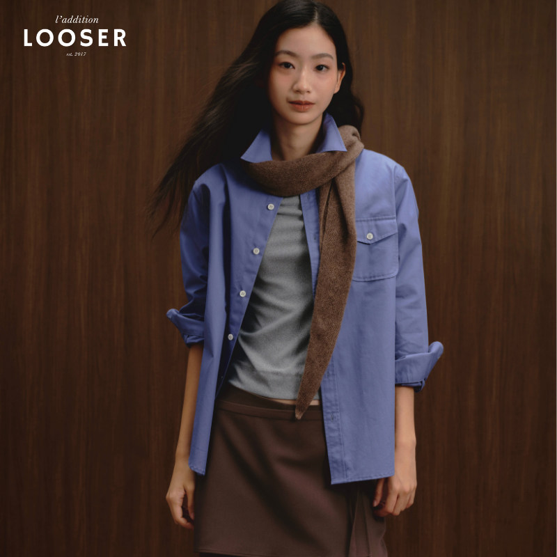 iamLOOSER 秋季系列新款法工蓝口袋衬衫挺括量感女式长袖上衣松弛