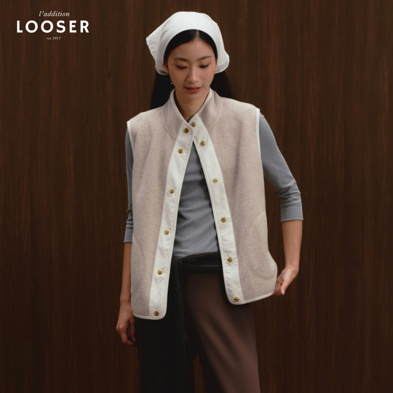 iamLOOSER 秋季系列新款燕麦灰抗静电摇粒绒马甲叠穿日杂风减龄