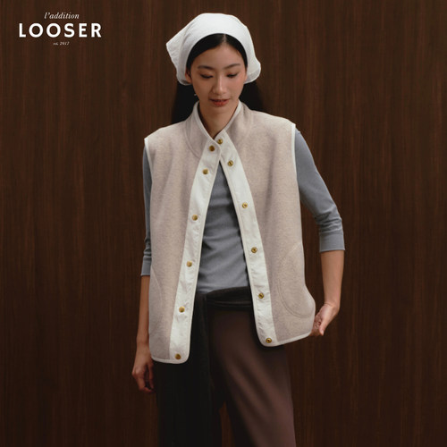 iamLOOSER 秋季系列新款燕麦灰抗静电摇粒绒马甲叠穿日杂风减龄