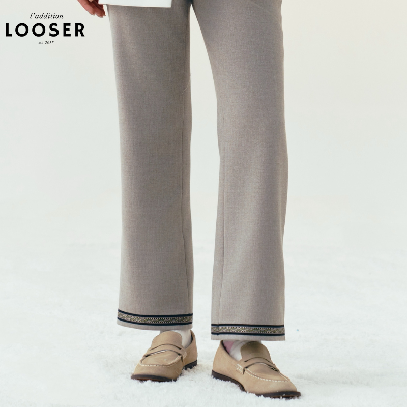 LOOSER高腰织带装饰九分裤