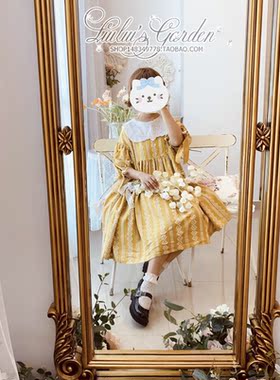 原创法式古董刺绣森系田园感度假风纯棉小花墙甜美宽松公主连衣裙