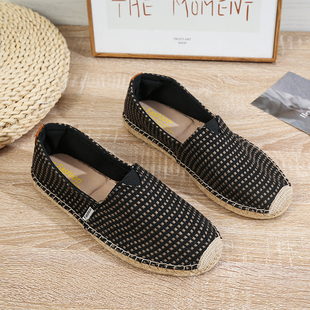 草编麻底渔夫鞋男2025春夏新潮流一脚蹬懒人休闲平底透气玛丽布鞋