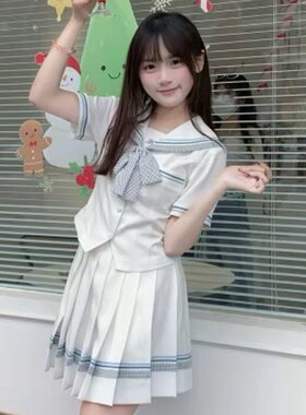 lulucake小栀收腰jk制服水手服日系套装白色学院短袖套装女