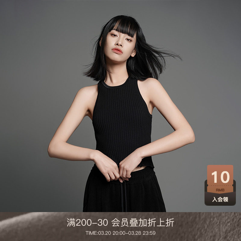 黑色宽松吊带背心女2025夏天外穿短款镂空性感针织上衣潮