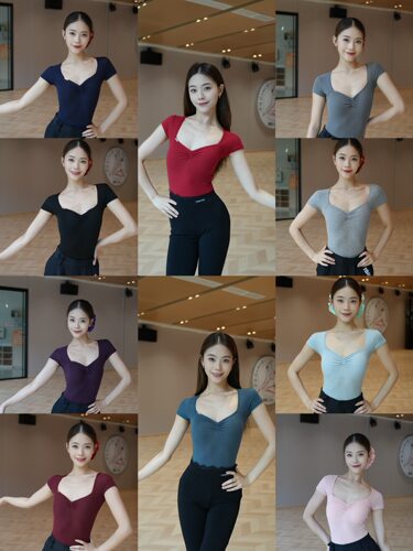 舞月LOYAL新款桃心领拉丁舞服摩登舞上衣短袖裸感紧身上衣胸垫