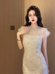 法式小香风轻奢无袖惊艳连衣裙女夏季高级感修身气质名媛炸街裙子