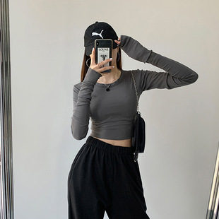 女上衣长袖外穿子的背带裤打底搭配T恤小衫修身牛仔秋衣春秋内搭