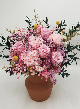 永生玫瑰尤加利干花花束网红摆件真花满天星绣球水晶草家居装饰