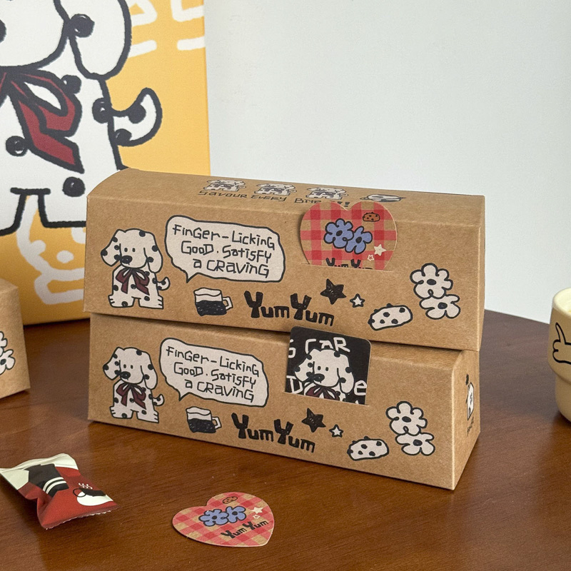 2025曲奇包装盒烘焙饼干糖果打包盒创意斑点狗星球牛皮长条盒子