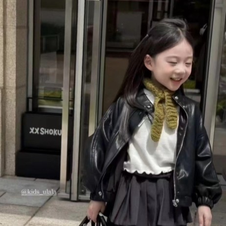 女童加绒皮衣外套2025冬装新款韩版夹克男孩炸街防风上衣儿童软酷