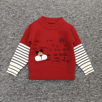 男童毛衣2025新款冬装宝宝打底衫女孩条纹针织套头衫圆领上衣卡通