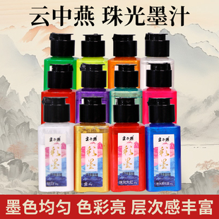 梅林笔庄国画彩色墨汁墨水儿童小学生泼彩专用颜料书法云中燕水彩水墨画手指画绘画12色小瓶初学者入门套装