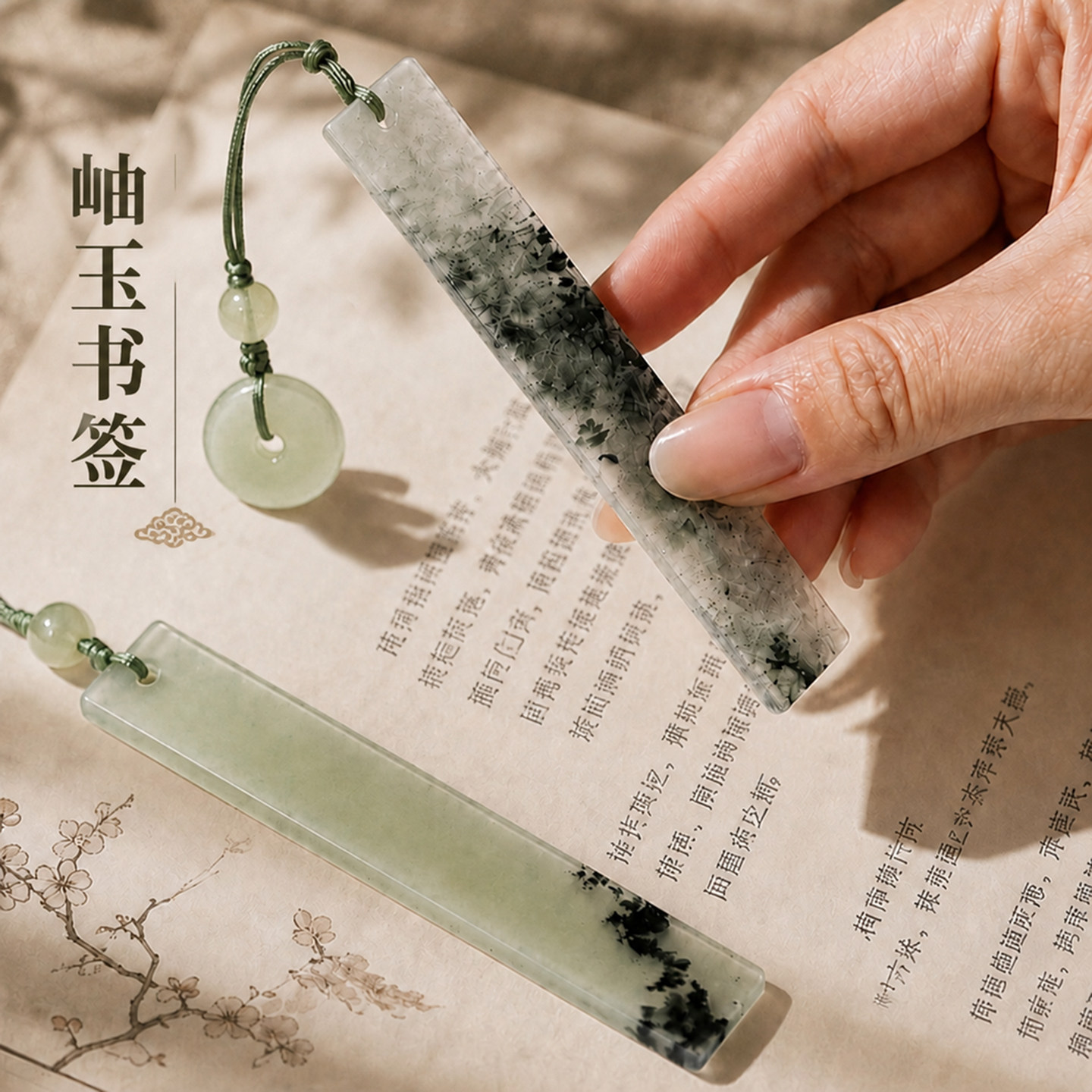 岫玉书签古典中国风中式古风定制高档精致高级感精美文创礼盒送老师创意玉石男生生日水墨吊坠教师节礼物顺丰