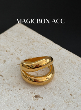 MAGICBOXACC欧美老钱风简约双层曲线钛钢戒指小众个性叠戴指环女