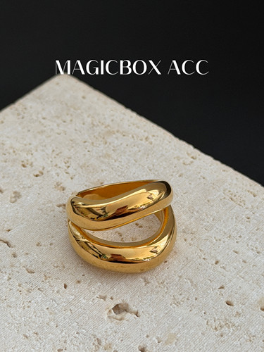 MAGICBOXACC欧美老钱风简约双层曲线钛钢戒指小众个性叠戴指环女