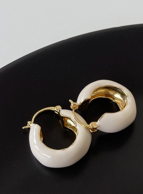 MAGICBOXACC法式复古风优雅奶白色滴釉珐琅不规则耳圈气质耳环女