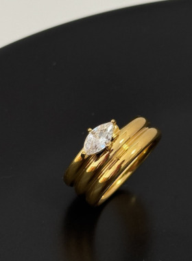 MAGICBOXACC欧美复古多圈马眼锆石戒指女食指金色高级感设计指环