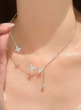 钛钢集合 不褪色 流苏珍珠项链女ins轻奢小众高级感锆石锁骨链