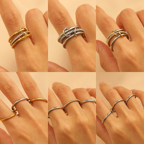 欧美不锈钢多层撞色叠戴戒指高级感风指环素圈手饰品rings