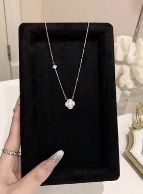 爆款四叶草幸运满钻锆石项链女款轻奢小众高级感爆闪锁骨链