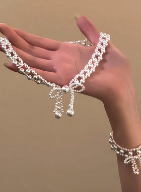在逃公主镂空蕾丝珍珠项链法式清冷感气质轻奢高级感蝴蝶结锁骨链