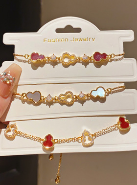 金葫彩链~轻奢锆石贝母葫芦手链真金电镀甜美手环小众百搭手饰