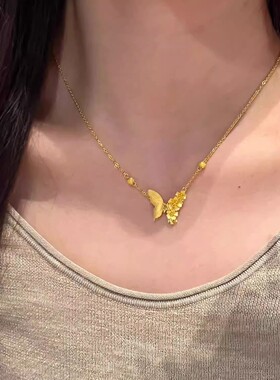 小红书爆款古法小金花项链女精致轻奢小众高级感蝴蝶锁骨里颈链
