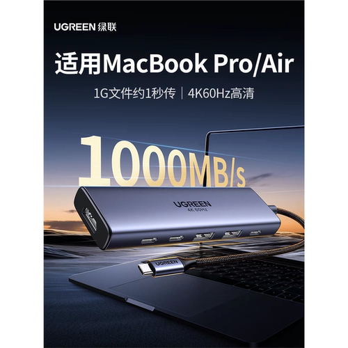 Ugreen绿联CM511扩展坞USB3.2适用苹果笔记本6合1拓展typec 35999