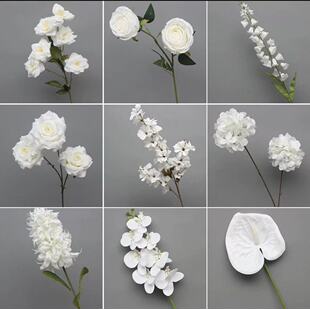 婚庆白色系仿真花婚礼装饰白色单支花材舞台路引插花家居摆放花束