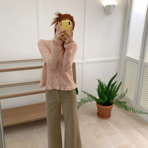 韩系温柔15支马海毛荷叶边开衫