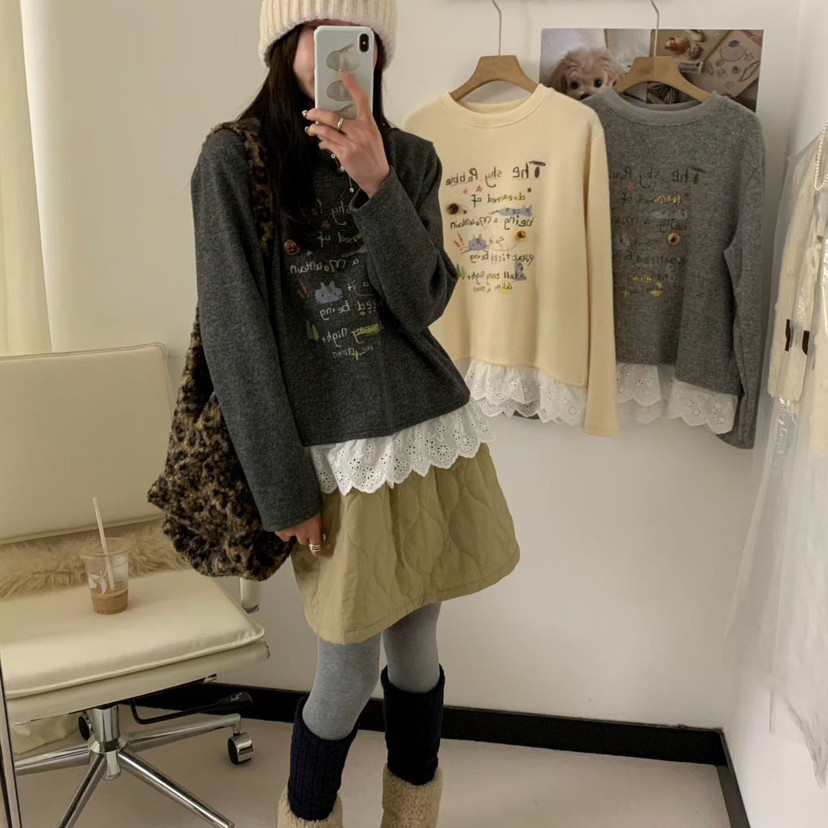 【YUXI严选】清新简约花边印花加绒卫衣外套时尚休闲宽松,女装/女士精品,卫衣/绒衫,淘宝优惠券,粉丝福利购,淘宝优惠卷