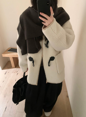 清仓359元！【YUXI严选】牛角扣宽松高品质羊羔毛外套５％羊毛