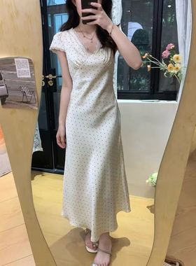 清仓149元【YUXI严选】南油高端气质V领醋酸波点拼蕾丝连衣裙