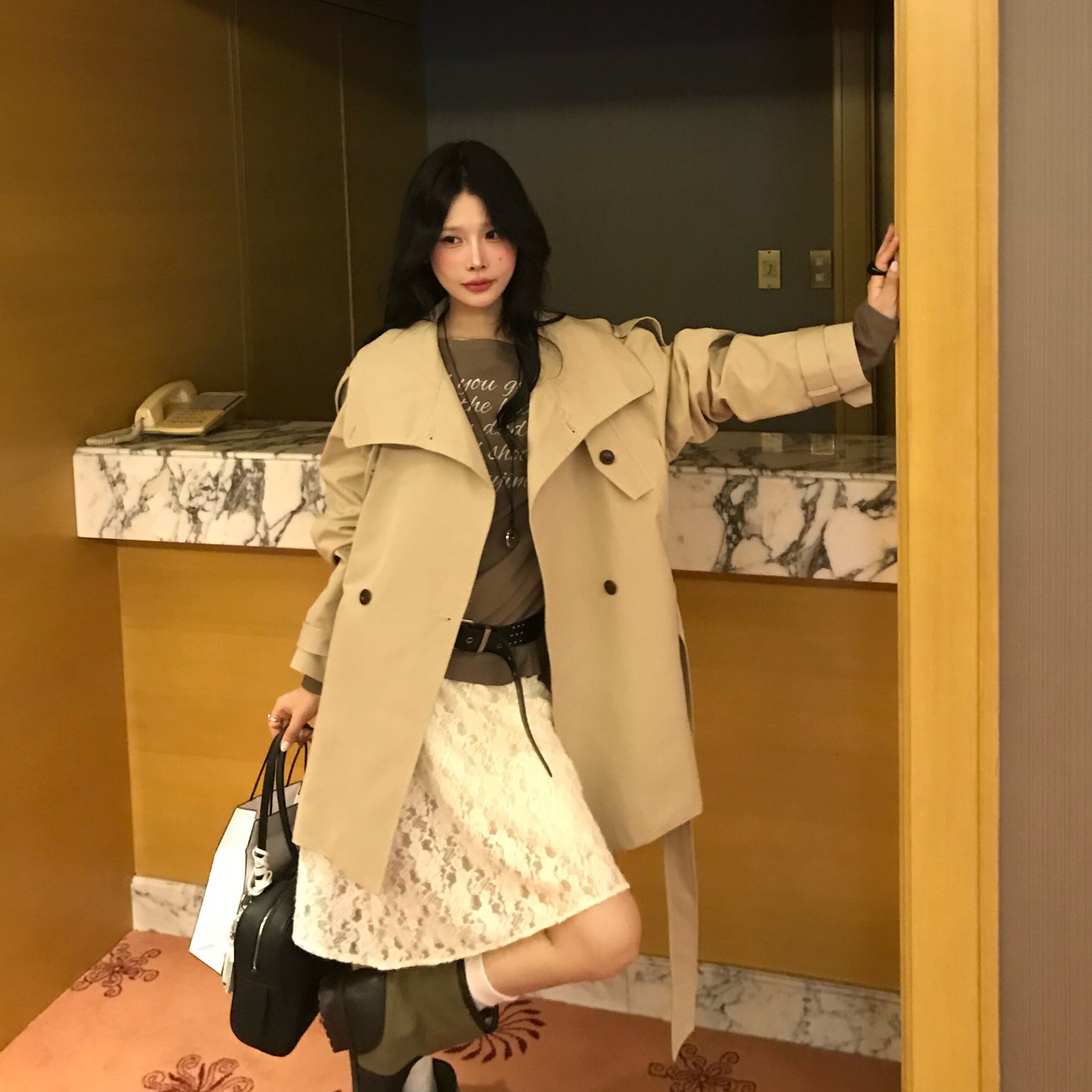 YUXI严选韩系简约中长款风衣