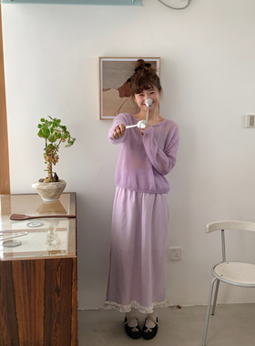 【YUXI严选】早春甜系蕾丝花边下摆天丝松紧腰百搭半身裙温柔