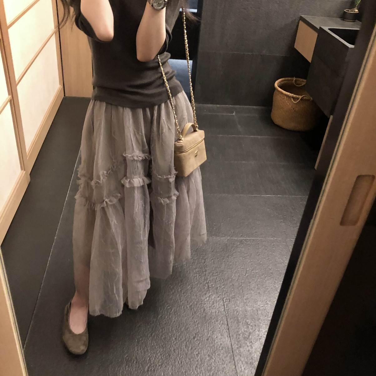 韩系温柔褶皱网纱蛋糕半身裙