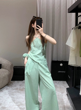 清仓特价259【YUXI 严选】亚麻挂脖小心机背心加休闲阔腿裤套装