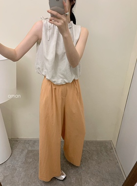 【YUXI严选】韩系高腰宽松松紧腰棉麻阔腿休闲裤