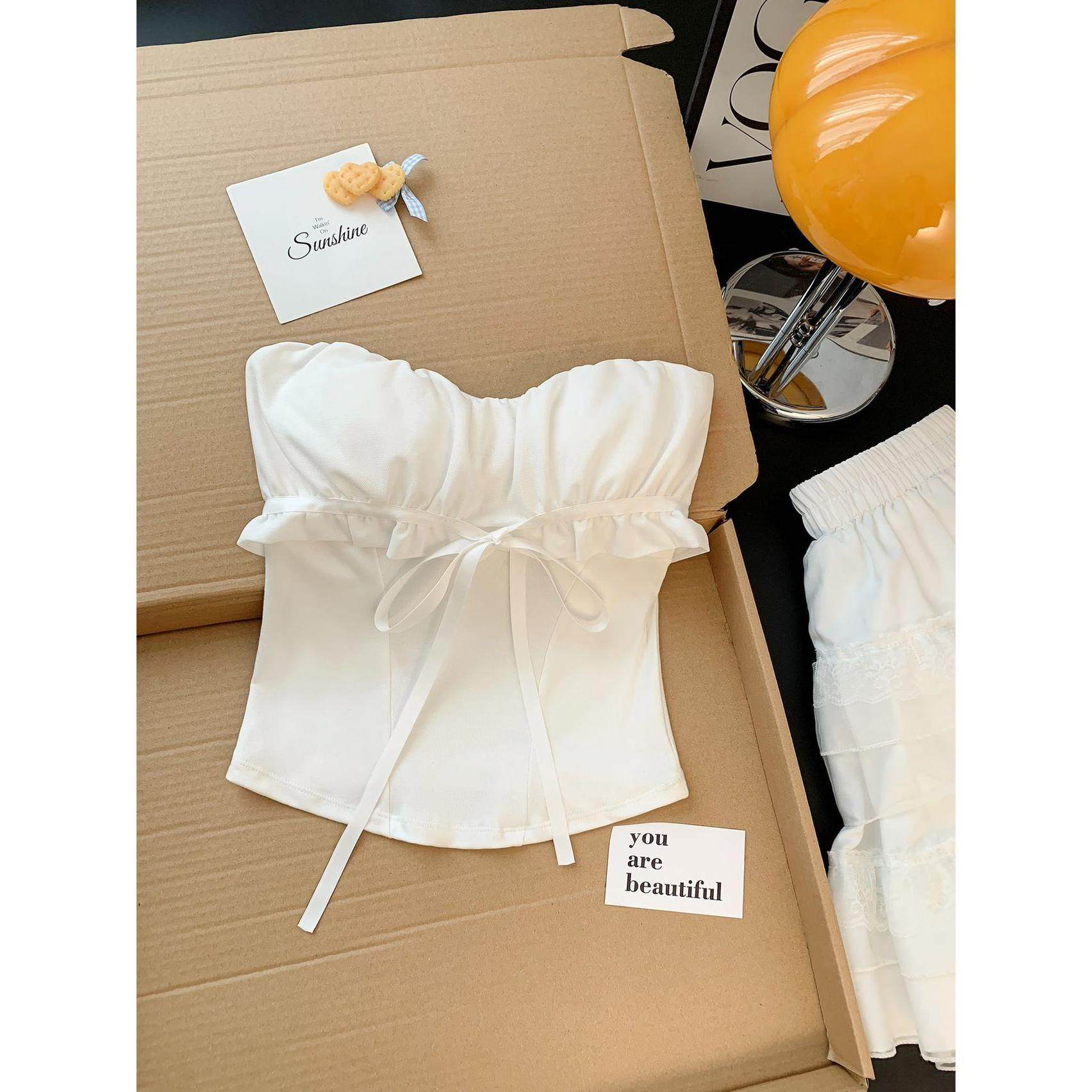 带胸垫小香风蝴蝶结吊带背心女夏季纯欲一字肩抹胸上衣打底衫内搭,女装/女士精品,抹胸,淘宝优惠券,粉丝福利购,淘宝优惠卷