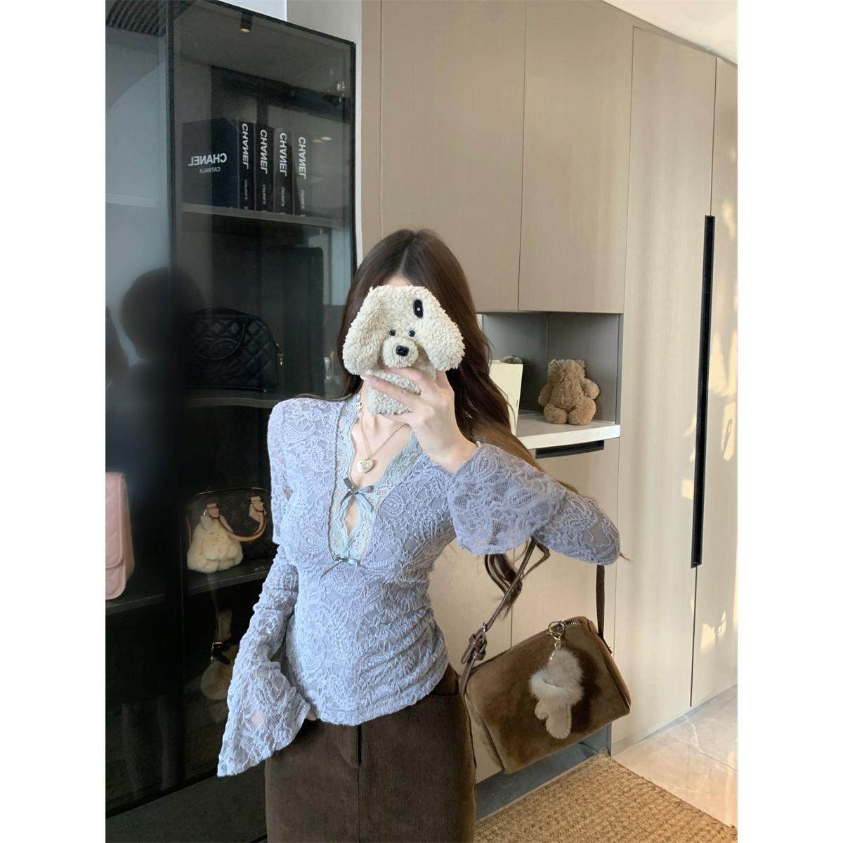 法式纯欲v领喇叭长袖蕾丝衫女装冬季新款内搭修身显瘦可外穿上衣,女装/女士精品,蕾丝衫/雪纺衫,淘宝优惠券,粉丝福利购,淘宝优惠卷