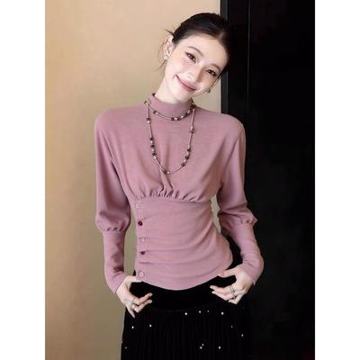粉色半高领长袖t恤打底衣女内搭