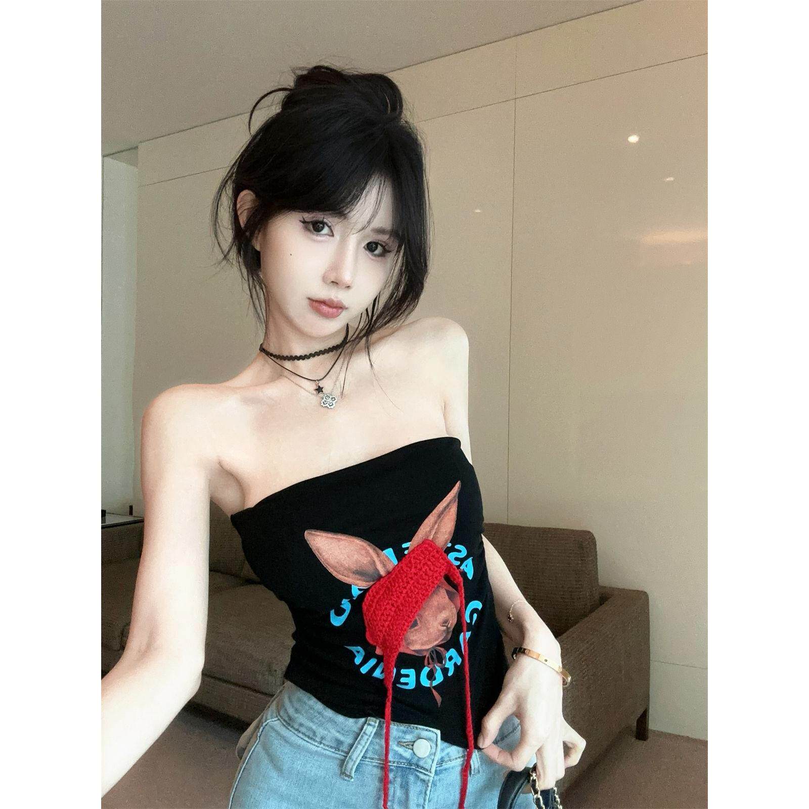 带胸垫小红帽兔子吊带背心女
