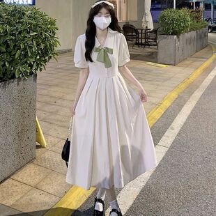 桔梗文藝復(fù)古連衣裙女學(xué)生韓版 夏季 法式 收腰中長(zhǎng)款 新款 顯瘦初聯(lián)嚴(yán)
