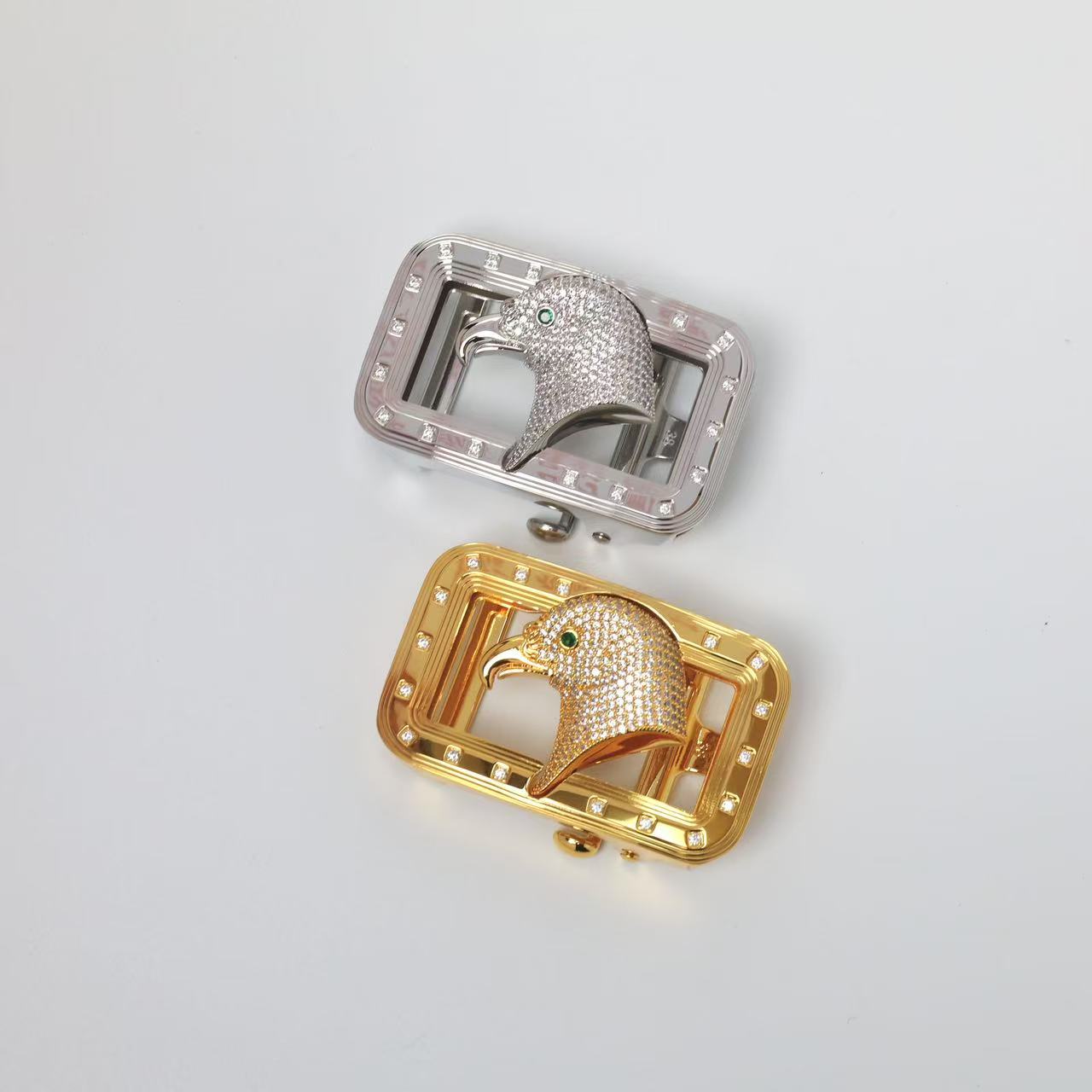 史蒂芬鹰扣内穿3.8宽自动镶钻24k金皮带扣头男士高奢裤带时尚轻奢