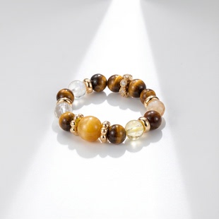 莱米米虎眼石弹力戒指原创设计新中式时尚百搭戒指