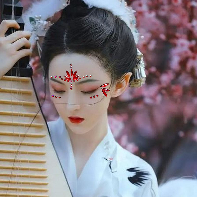 花钿额贴眼角贴纸钻贴水钻脸部眼部装饰品中国红舞台表演汉服贴画