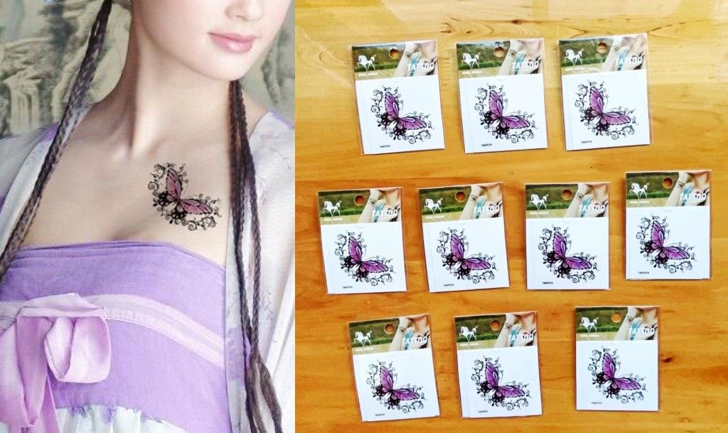 小张小图案纹身贴纸女防水持久前胸手部紫色蝴蝶一套10张套装包邮