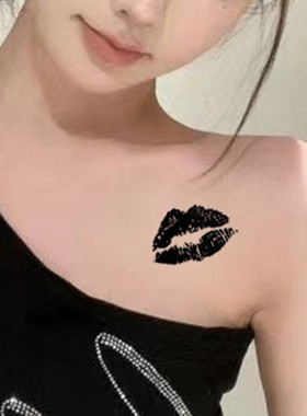 黑色嘴唇纹身贴个性特色防水持久性感口红印贴纸红唇满三张包邮