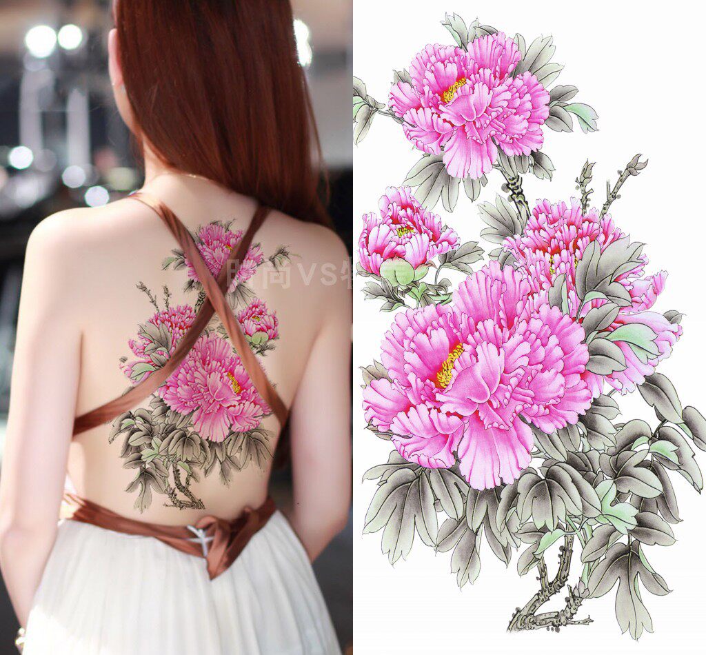 纹身贴防水女仿真持久满背大图牡丹花性感创意古装拍摄写真包邮